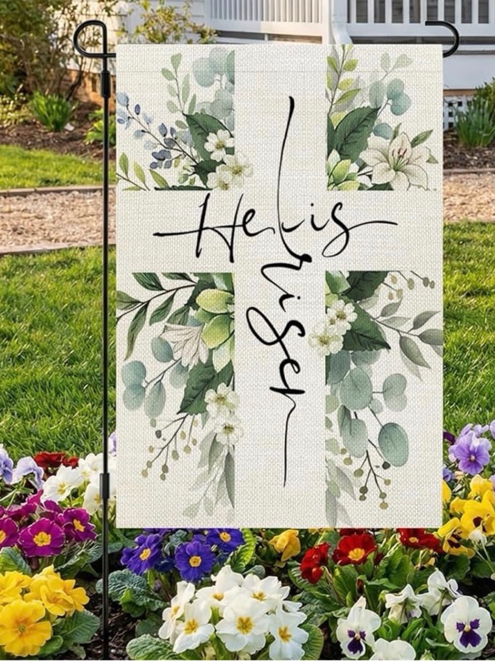 ✴️New✴️Floral Cross Garden Flag - He Is Risen